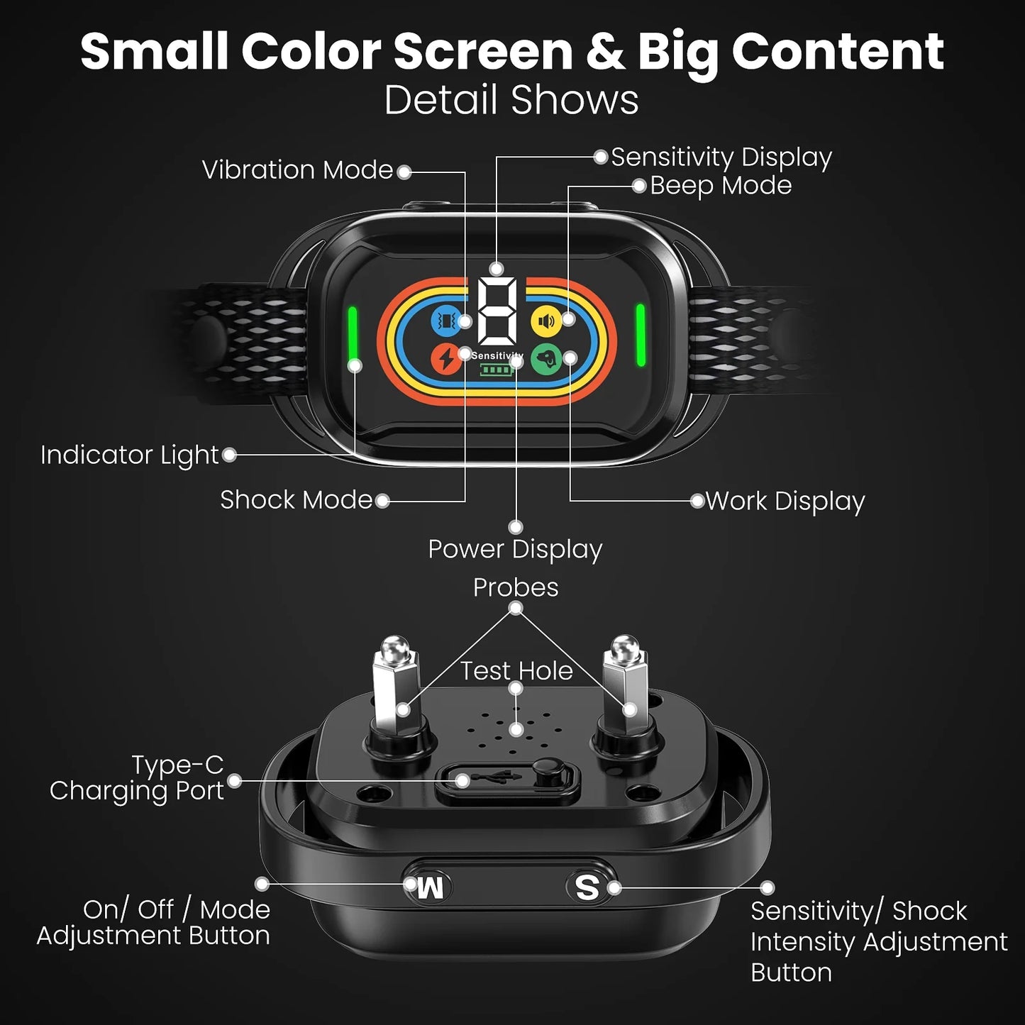 Dog Shock Collar for Large Dogs,Smart Bark Collar,Rechargeable anti Barking Training Collar with 7 Adjustable Sensitivity, with Beep Vibration