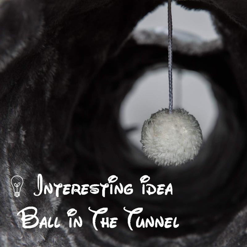 Geometric Straight Cat Tunnel with Plush Inside,Cats Toys Collapsible Tunnel Tube with Balls, for Rabbits, Kittens, Ferrets,Puppy and Dogs,Diameter 11.8 Inch