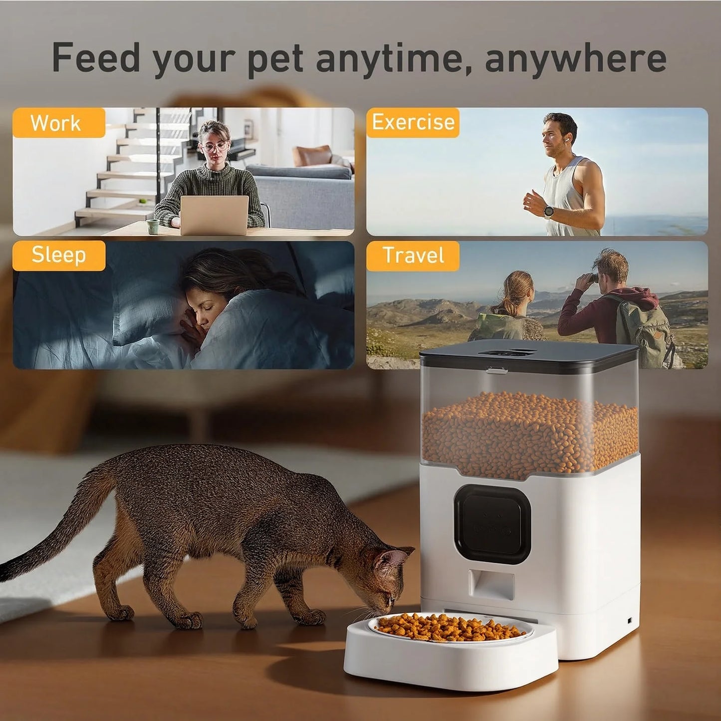 Automatic Cat Feeder 4L WIFI, 2.4G Wifi Timed Pet Feeder Cat Food Dispenser, 4L Automatic Cat Food Dispenser for Small Pets Indoor, White