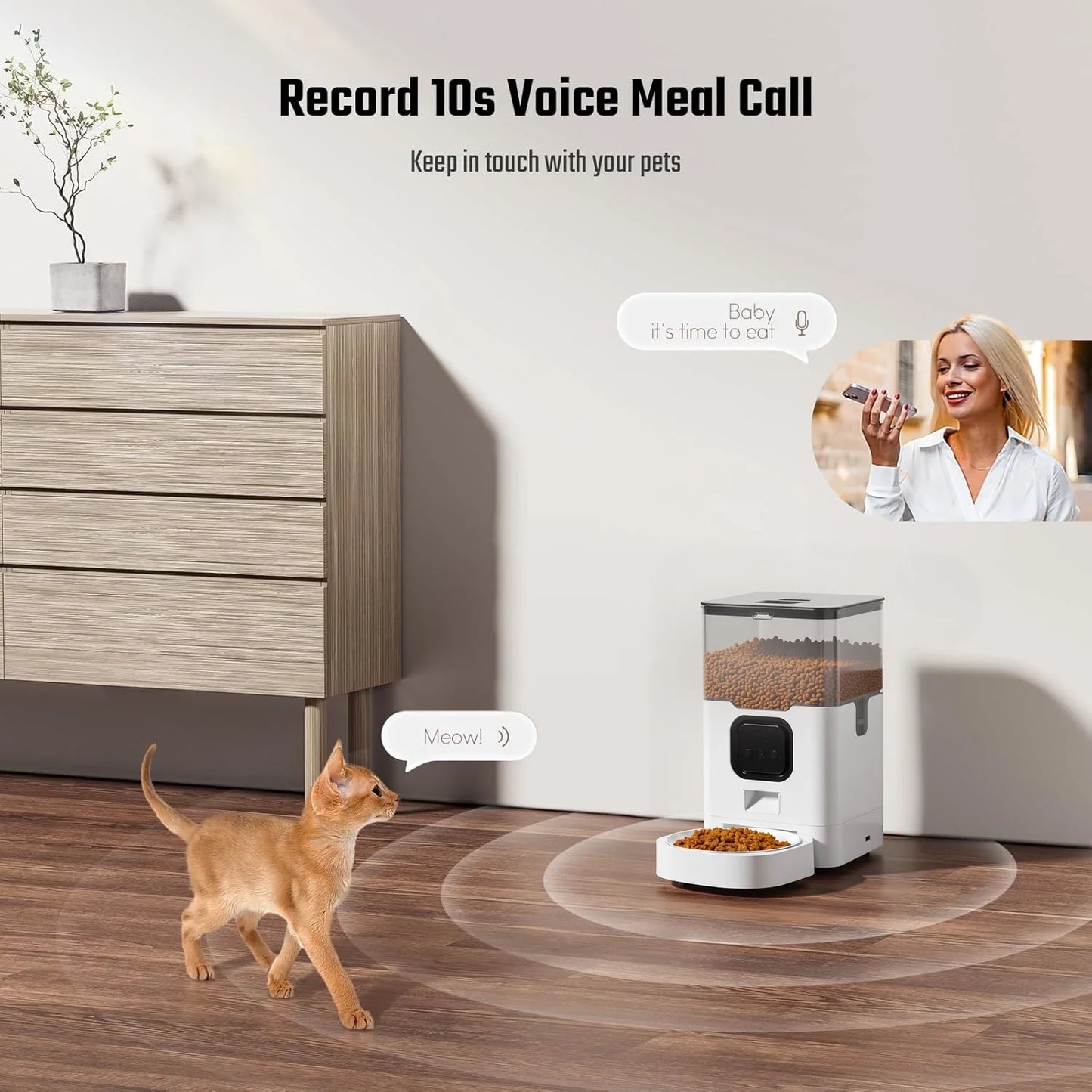 Automatic Cat Feeder 4L WIFI, 2.4G Wifi Timed Pet Feeder Cat Food Dispenser, 4L Automatic Cat Food Dispenser for Small Pets Indoor, White