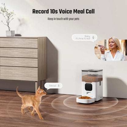 Automatic Cat Feeder 4L WIFI, 2.4G Wifi Timed Pet Feeder Cat Food Dispenser, 4L Automatic Cat Food Dispenser for Small Pets Indoor, White