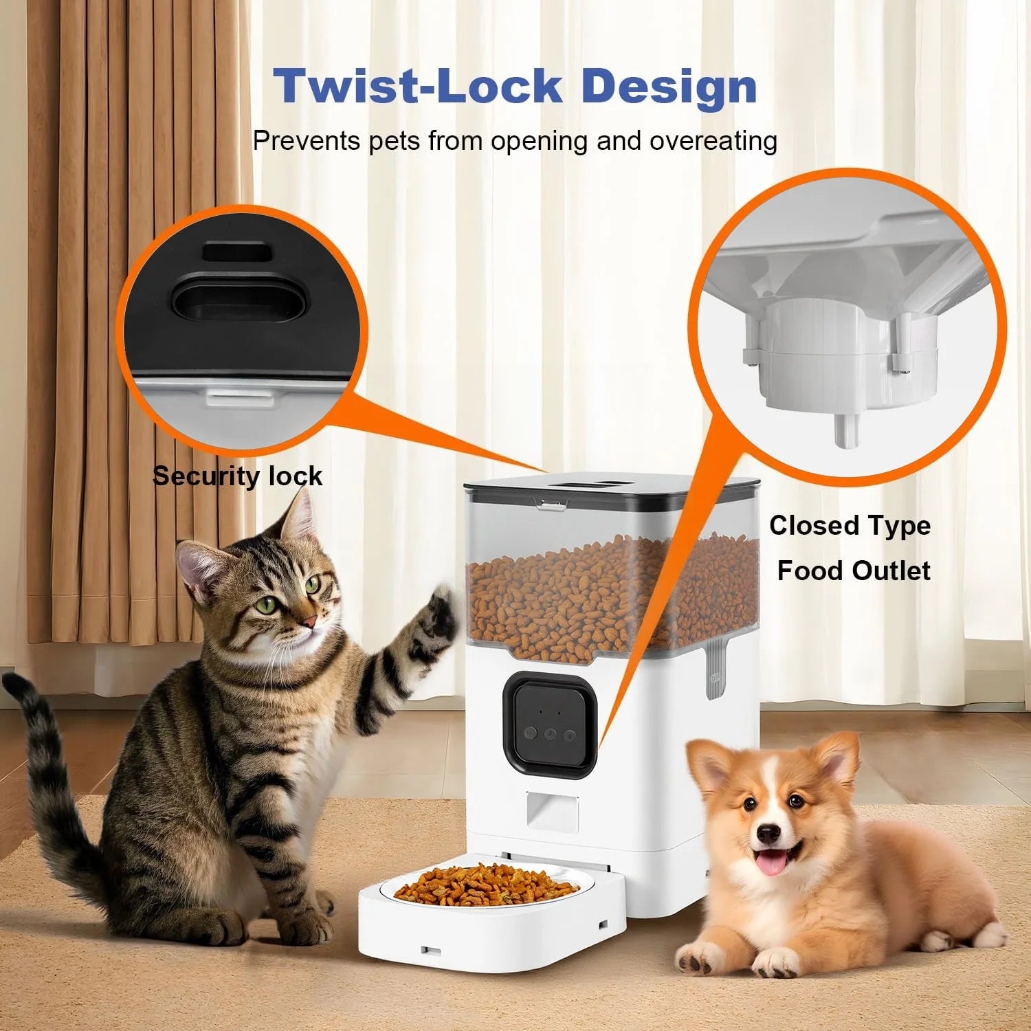 Automatic Cat Feeder 4L WIFI, 2.4G Wifi Timed Pet Feeder Cat Food Dispenser, 4L Automatic Cat Food Dispenser for Small Pets Indoor, White