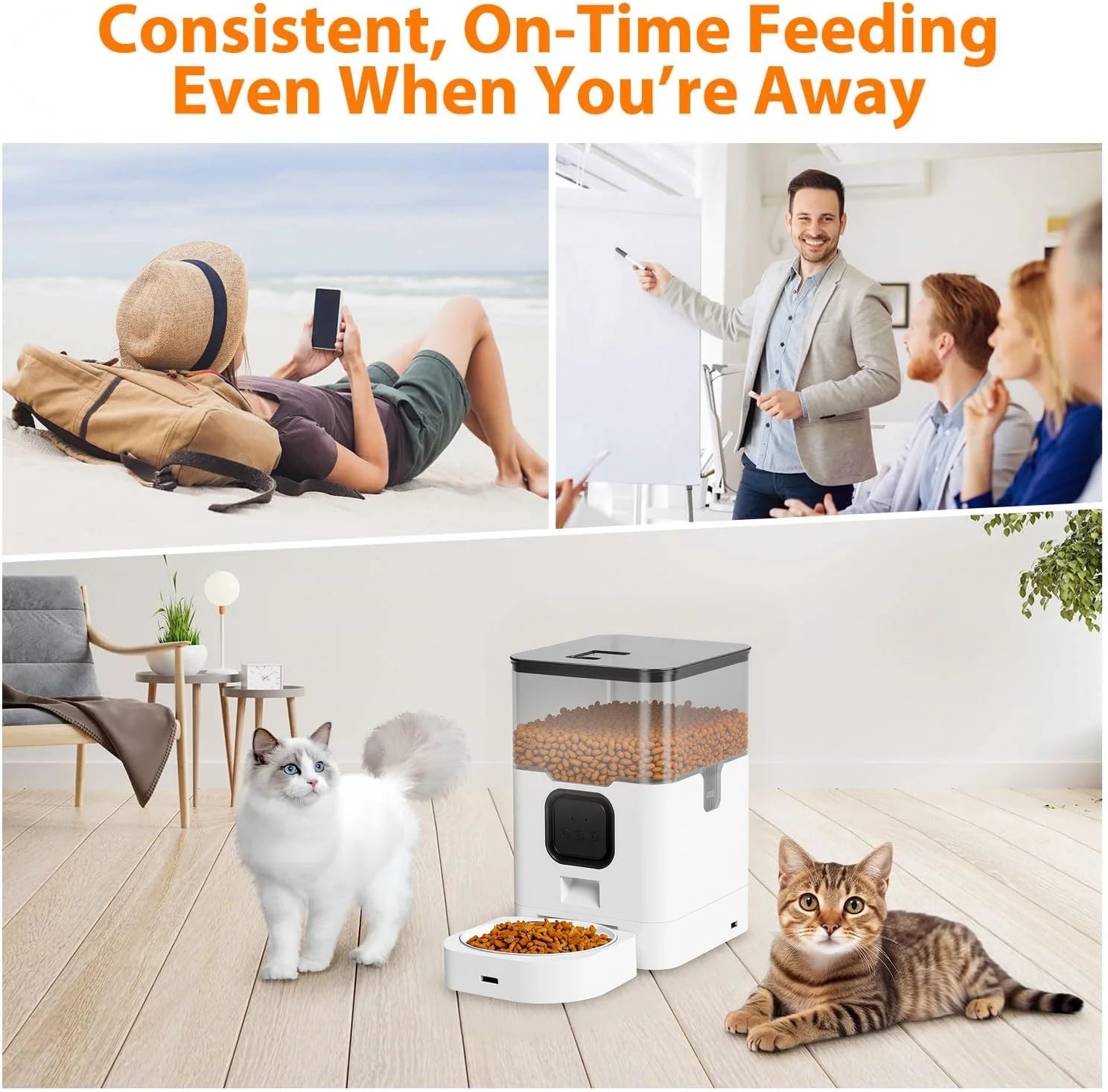 Automatic Cat Feeder 4L WIFI, 2.4G Wifi Timed Pet Feeder Cat Food Dispenser, 4L Automatic Cat Food Dispenser for Small Pets Indoor, White