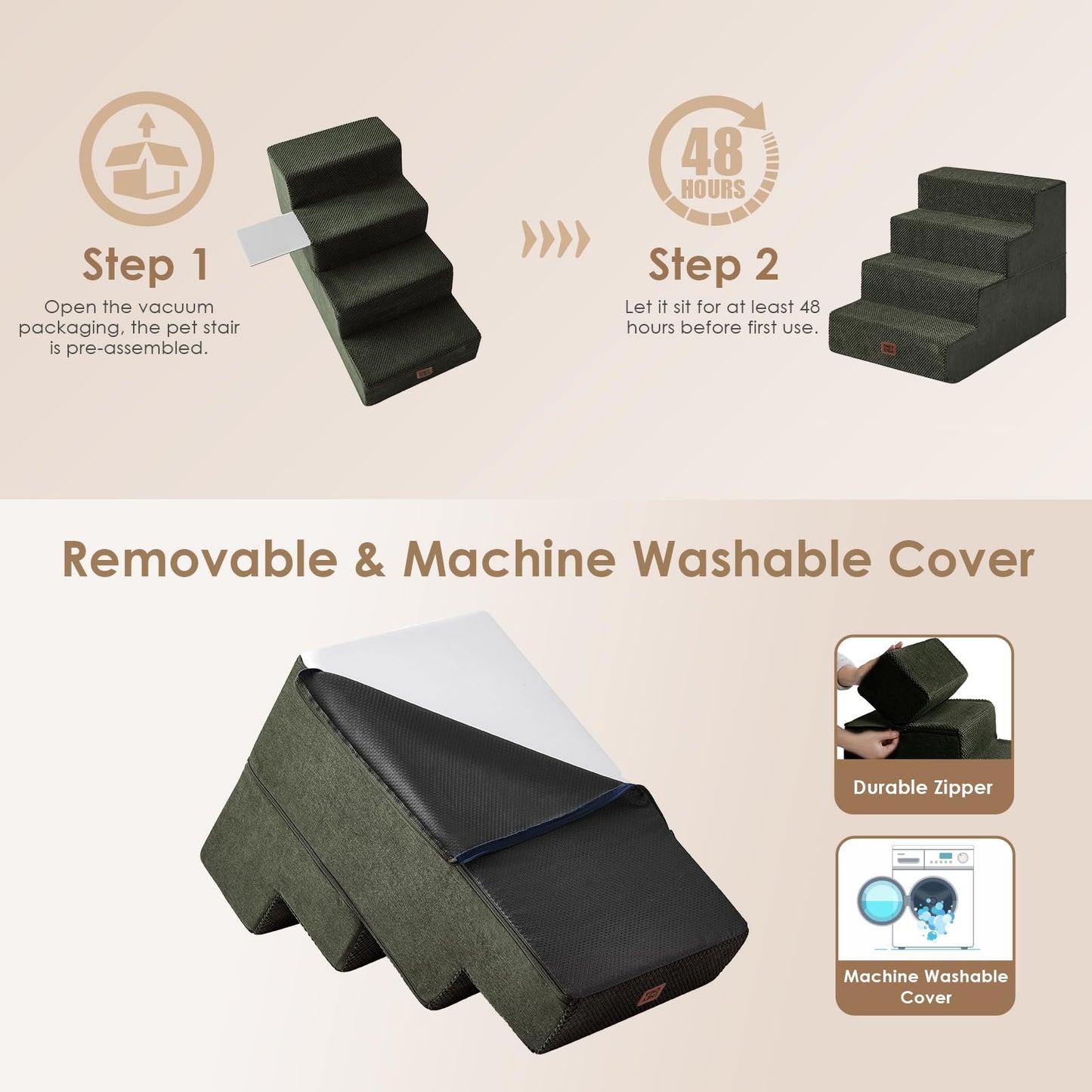 EHEYCIGA Dog Stairs for High Bed 22.5" H, 5-Step Dog Steps for Bed, Pet Steps for Small Dogs and Cats, Non-Slip Balanced Pet Ramp Indoor, Grey