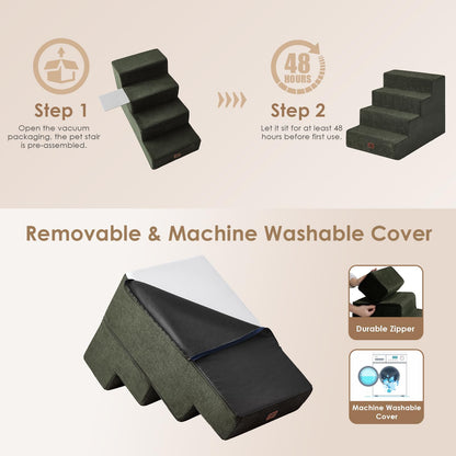 EHEYCIGA Dog Stairs for High Bed 22.5" H, 5-Step Dog Steps for Bed, Pet Steps for Small Dogs and Cats, Non-Slip Balanced Pet Ramp Indoor, Grey