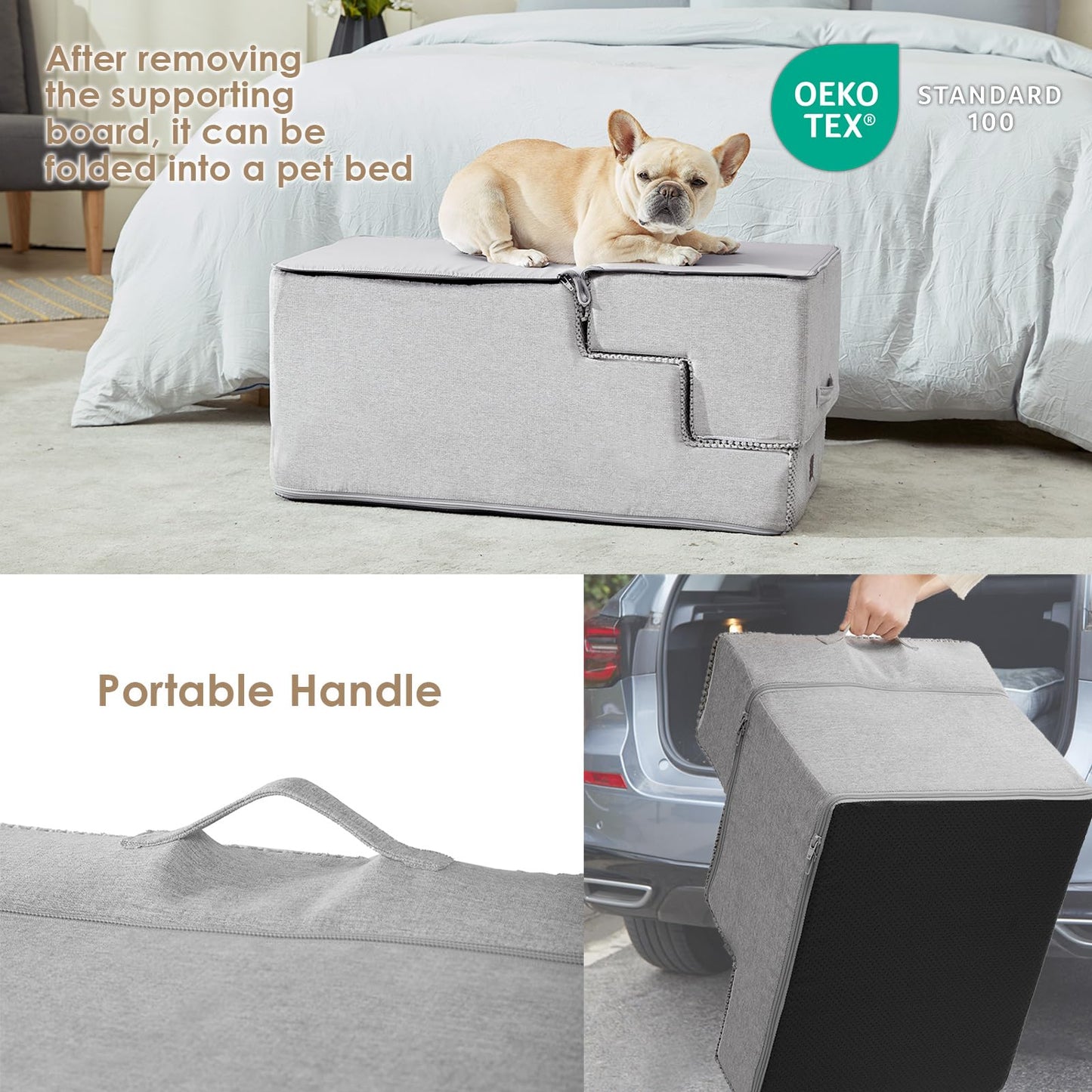 EHEYCIGA Dog Stairs for High Bed 22.5" H, 5-Step Dog Steps for Bed, Pet Steps for Small Dogs and Cats, Non-Slip Balanced Pet Ramp Indoor, Grey