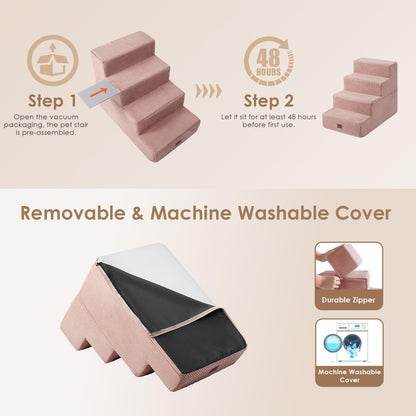 EHEYCIGA Dog Stairs for High Bed 22.5" H, 5-Step Dog Steps for Bed, Pet Steps for Small Dogs and Cats, Non-Slip Balanced Pet Ramp Indoor, Grey