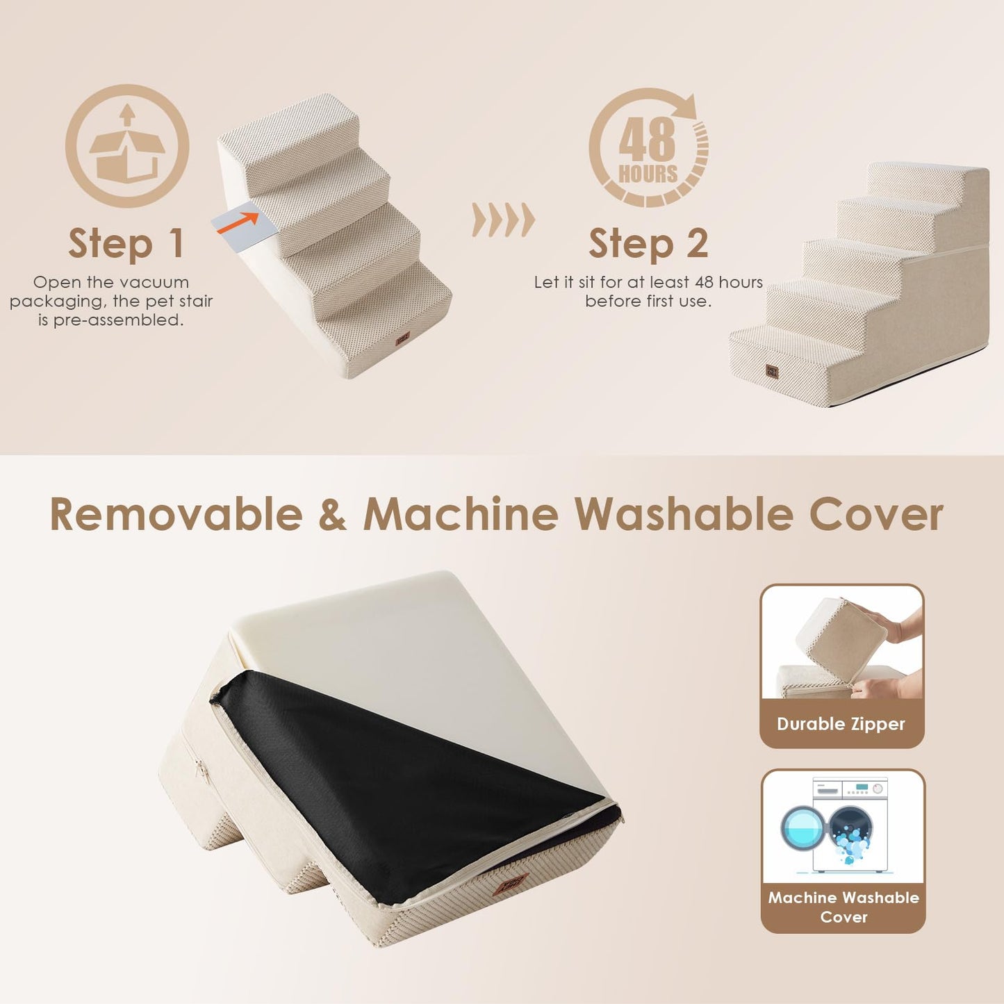 EHEYCIGA Dog Stairs for High Bed 22.5" H, 5-Step Dog Steps for Bed, Pet Steps for Small Dogs and Cats, Non-Slip Balanced Pet Ramp Indoor, Grey