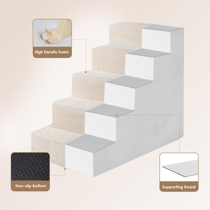 EHEYCIGA Dog Stairs for High Bed 22.5" H, 5-Step Dog Steps for Bed, Pet Steps for Small Dogs and Cats, Non-Slip Balanced Pet Ramp Indoor, Grey