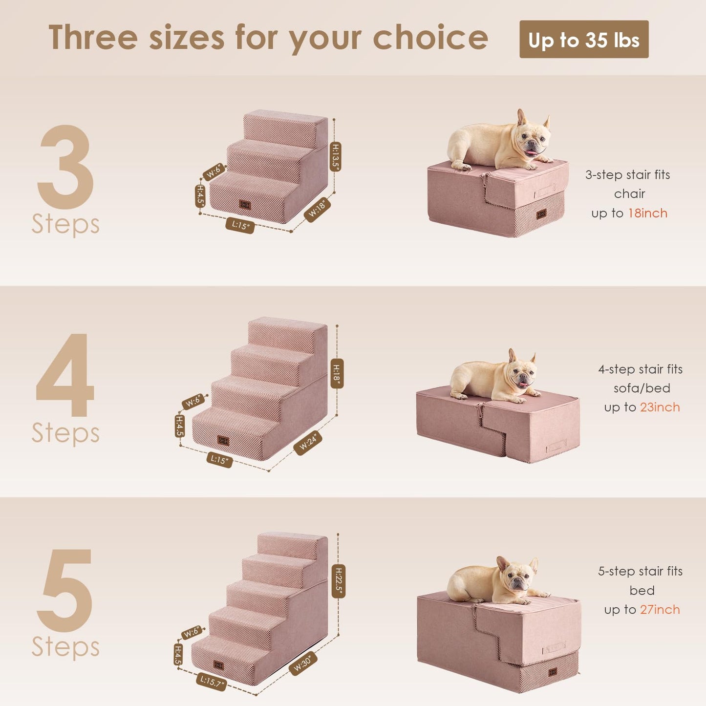 EHEYCIGA Dog Stairs for High Bed 22.5" H, 5-Step Dog Steps for Bed, Pet Steps for Small Dogs and Cats, Non-Slip Balanced Pet Ramp Indoor, Grey