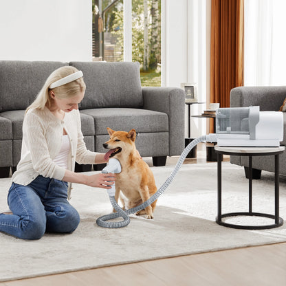 Dog Grooming Kit, 2.5L Pet Hair Grooming Vacuum, 5-In-1 Electric Clippers Cleaning Sets for Dog/Cat/Other Animals, White