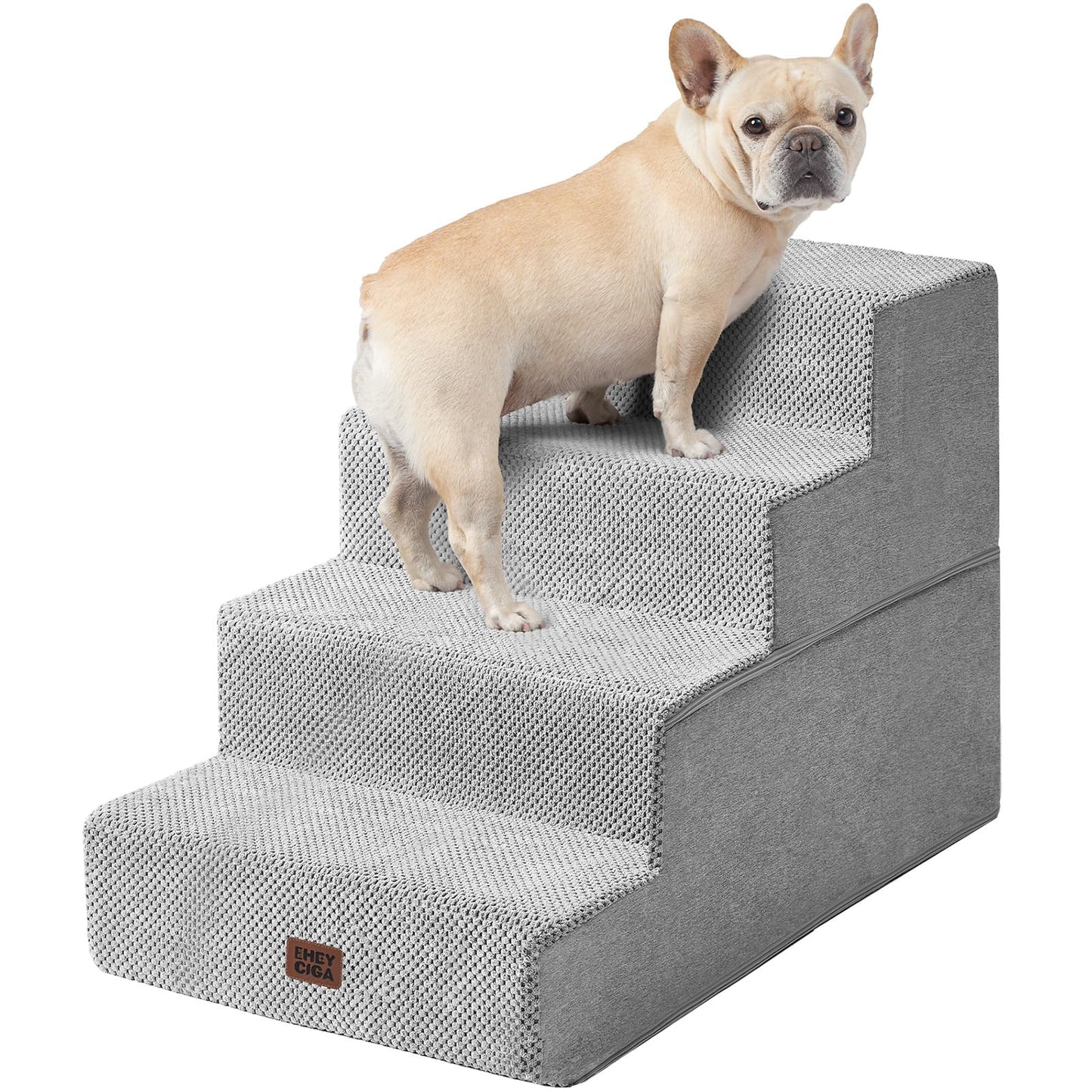 EHEYCIGA Dog Stairs for High Bed 22.5" H, 5-Step Dog Steps for Bed, Pet Steps for Small Dogs and Cats, Non-Slip Balanced Pet Ramp Indoor, Grey
