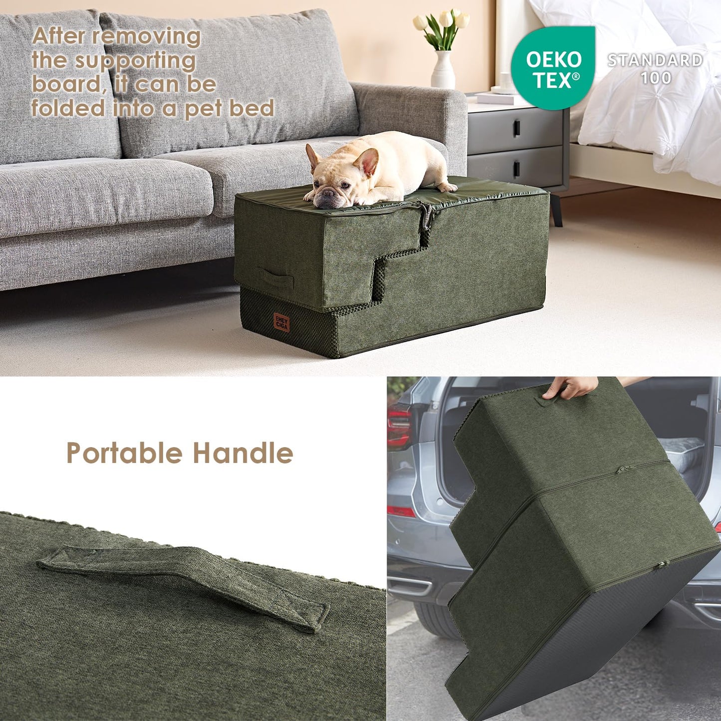 EHEYCIGA Dog Stairs for High Bed 22.5" H, 5-Step Dog Steps for Bed, Pet Steps for Small Dogs and Cats, Non-Slip Balanced Pet Ramp Indoor, Grey