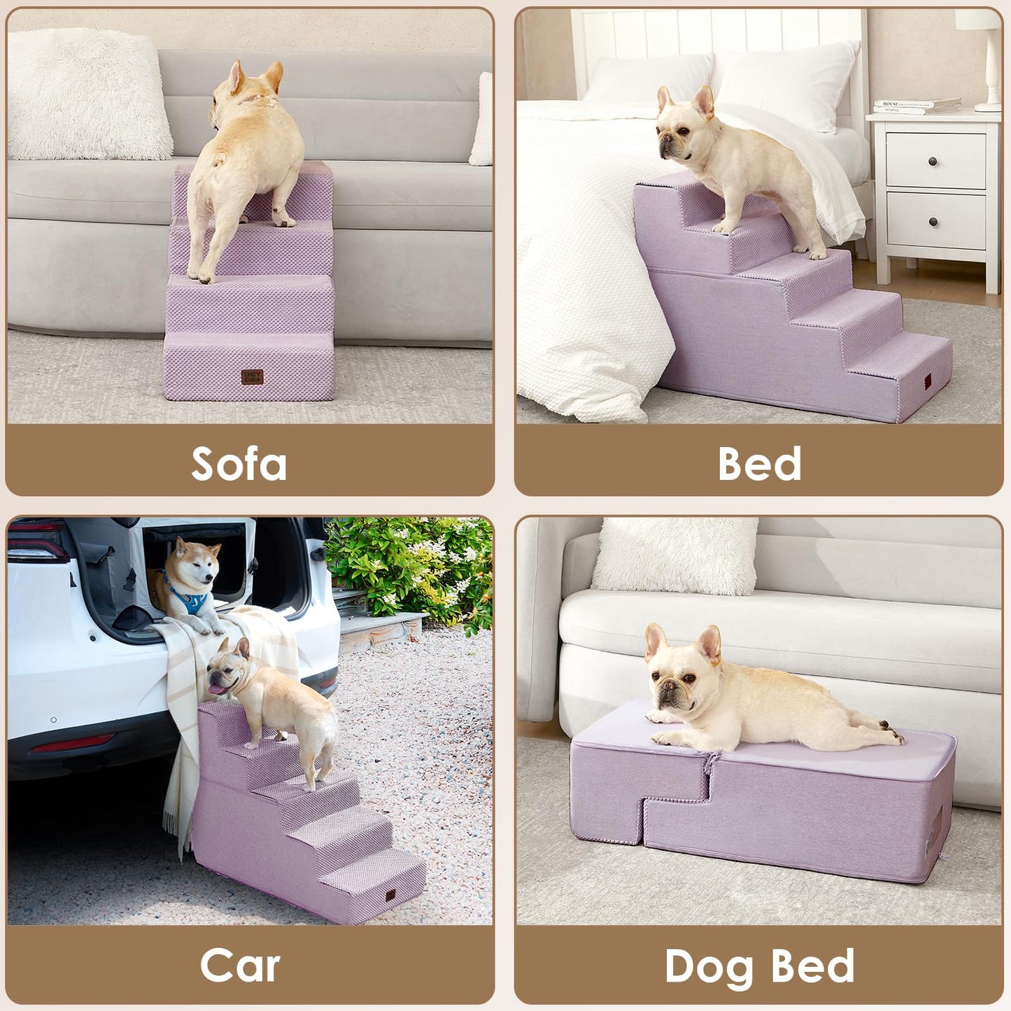 EHEYCIGA Dog Stairs for High Bed 22.5" H, 5-Step Dog Steps for Bed, Pet Steps for Small Dogs and Cats, Non-Slip Balanced Pet Ramp Indoor, Grey