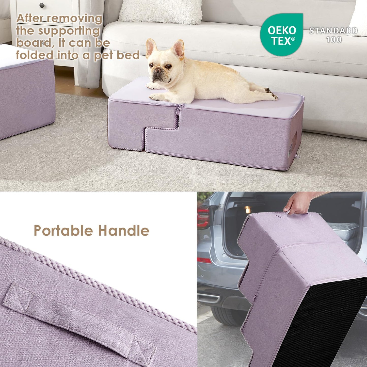 EHEYCIGA Dog Stairs for High Bed 22.5" H, 5-Step Dog Steps for Bed, Pet Steps for Small Dogs and Cats, Non-Slip Balanced Pet Ramp Indoor, Grey