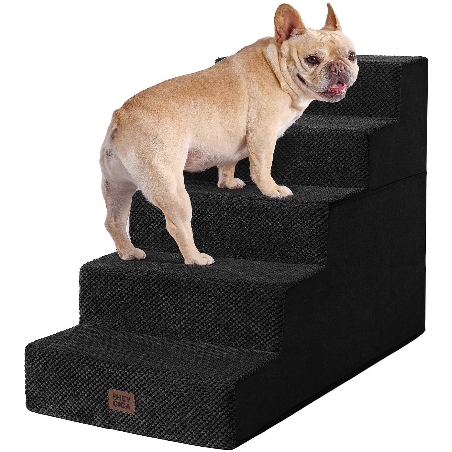 EHEYCIGA Dog Stairs for High Bed 22.5" H, 5-Step Dog Steps for Bed, Pet Steps for Small Dogs and Cats, Non-Slip Balanced Pet Ramp Indoor, Grey