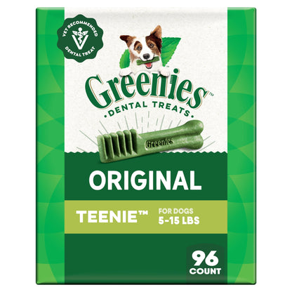 Greenies Veterinarian-Recommended Adult Natural Dental Dog Treats Teenie Size, Dog Dental Chews, Original Flavor, 12 oz. Pack, 43 Count