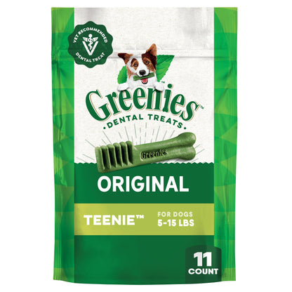 Greenies Veterinarian-Recommended Adult Natural Dental Dog Treats Teenie Size, Dog Dental Chews, Original Flavor, 12 oz. Pack, 43 Count