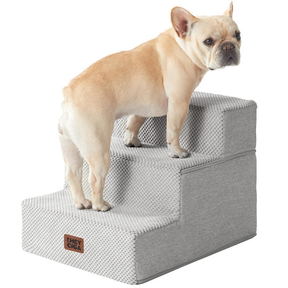 EHEYCIGA Dog Stairs for High Bed 22.5" H, 5-Step Dog Steps for Bed, Pet Steps for Small Dogs and Cats, Non-Slip Balanced Pet Ramp Indoor, Grey