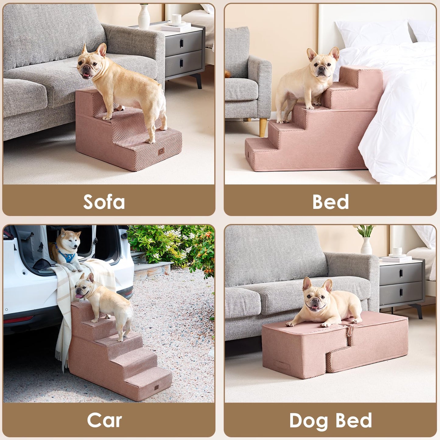 EHEYCIGA Dog Stairs for High Bed 22.5" H, 5-Step Dog Steps for Bed, Pet Steps for Small Dogs and Cats, Non-Slip Balanced Pet Ramp Indoor, Grey