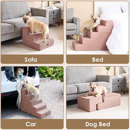 EHEYCIGA Dog Stairs for High Bed 22.5" H, 5-Step Dog Steps for Bed, Pet Steps for Small Dogs and Cats, Non-Slip Balanced Pet Ramp Indoor, Grey