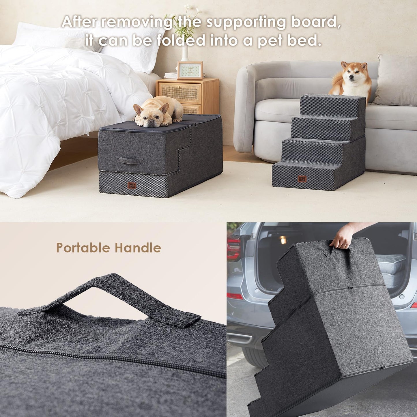 EHEYCIGA Dog Stairs for High Bed 22.5" H, 5-Step Dog Steps for Bed, Pet Steps for Small Dogs and Cats, Non-Slip Balanced Pet Ramp Indoor, Grey