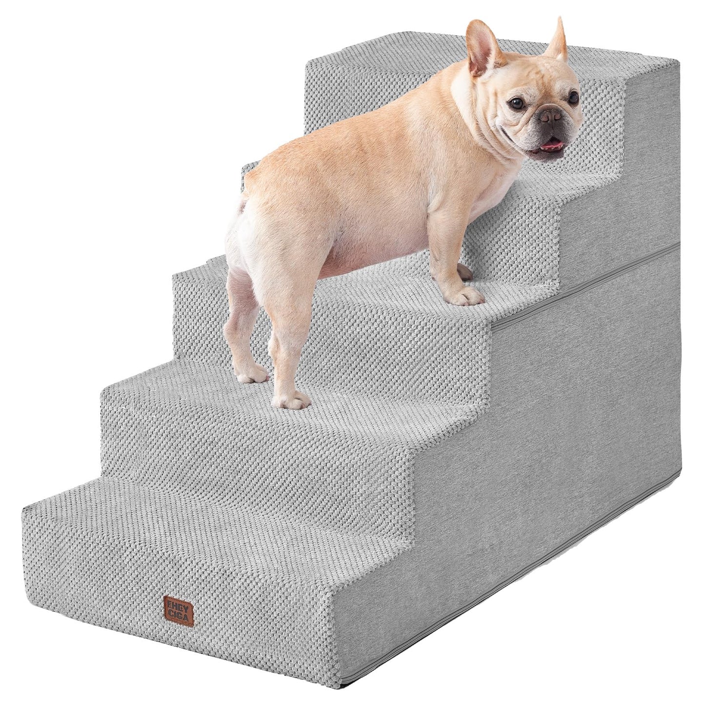 EHEYCIGA Dog Stairs for High Bed 22.5" H, 5-Step Dog Steps for Bed, Pet Steps for Small Dogs and Cats, Non-Slip Balanced Pet Ramp Indoor, Grey