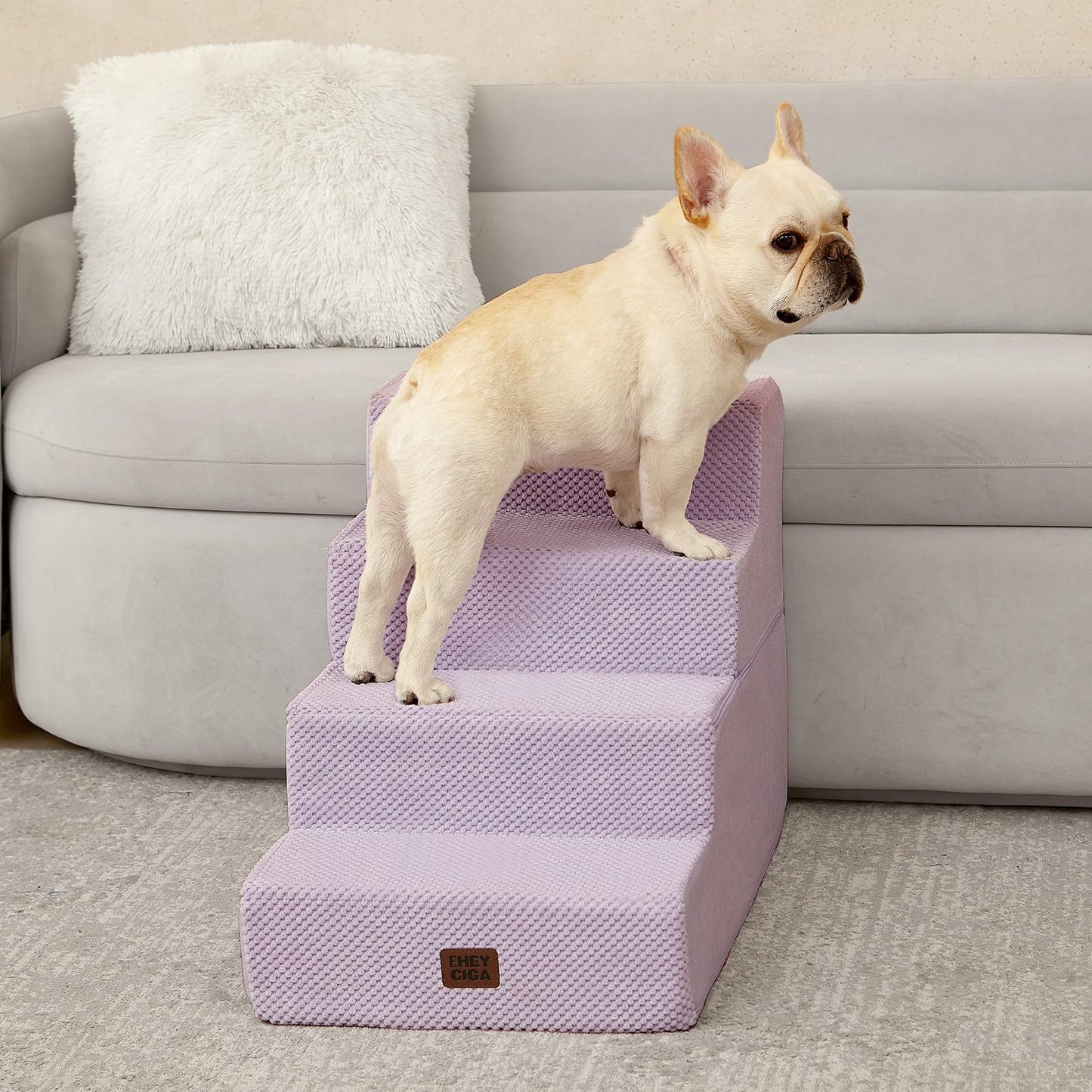 EHEYCIGA Dog Stairs for High Bed 22.5" H, 5-Step Dog Steps for Bed, Pet Steps for Small Dogs and Cats, Non-Slip Balanced Pet Ramp Indoor, Grey