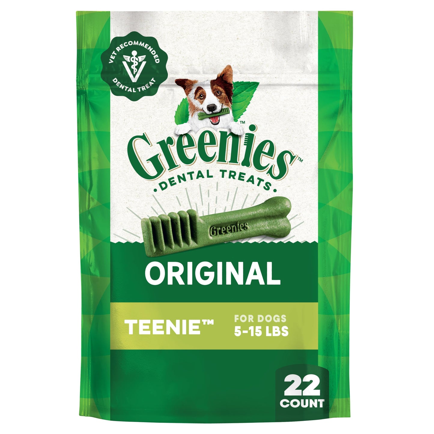 Greenies Veterinarian-Recommended Adult Natural Dental Dog Treats Teenie Size, Dog Dental Chews, Original Flavor, 12 oz. Pack, 43 Count