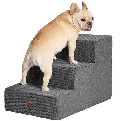 EHEYCIGA Dog Stairs for High Bed 22.5" H, 5-Step Dog Steps for Bed, Pet Steps for Small Dogs and Cats, Non-Slip Balanced Pet Ramp Indoor, Grey