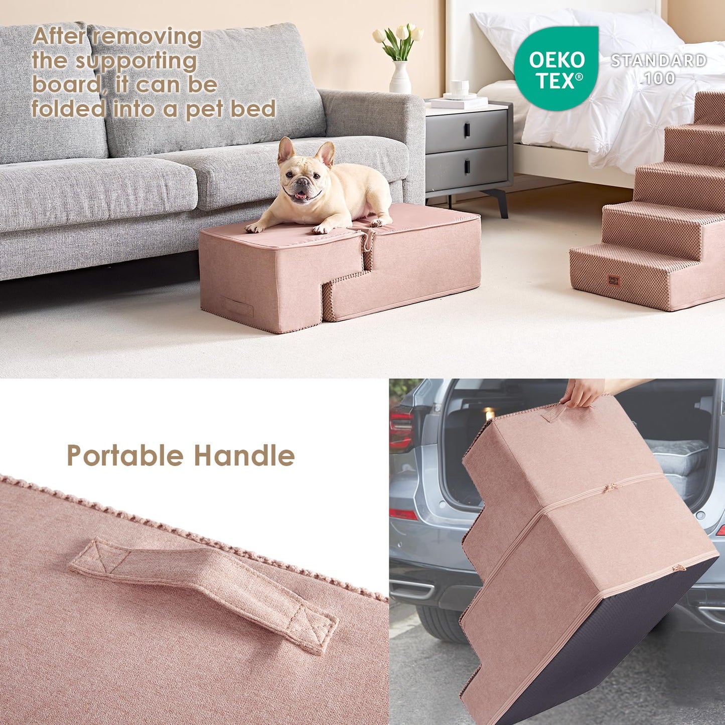 EHEYCIGA Dog Stairs for High Bed 22.5" H, 5-Step Dog Steps for Bed, Pet Steps for Small Dogs and Cats, Non-Slip Balanced Pet Ramp Indoor, Grey