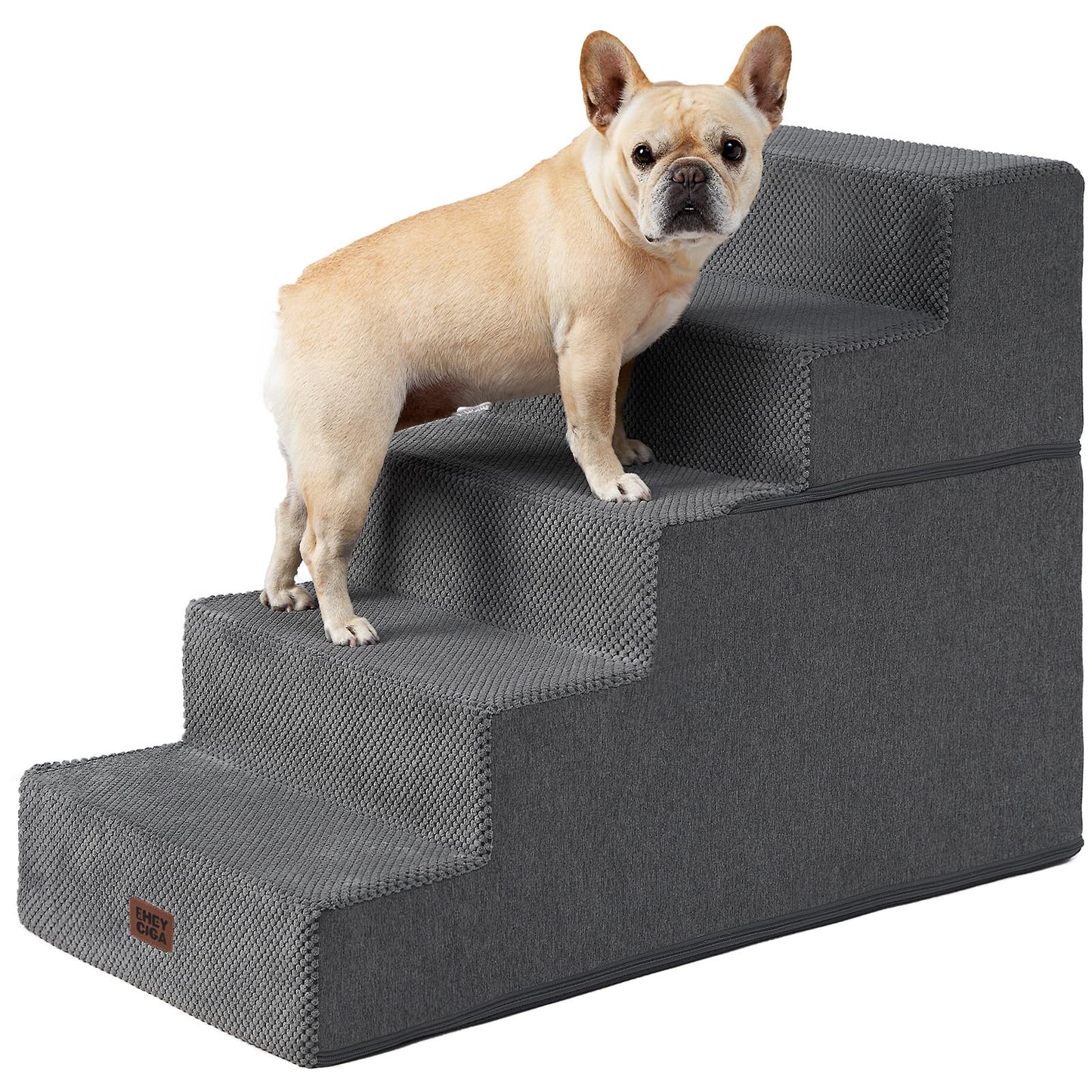 EHEYCIGA Dog Stairs for High Bed 22.5" H, 5-Step Dog Steps for Bed, Pet Steps for Small Dogs and Cats, Non-Slip Balanced Pet Ramp Indoor, Grey