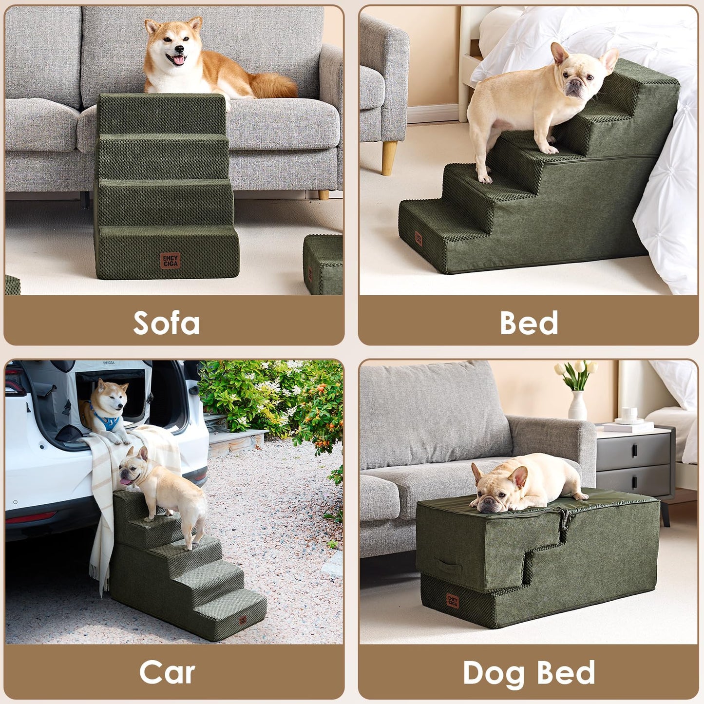 EHEYCIGA Dog Stairs for High Bed 22.5" H, 5-Step Dog Steps for Bed, Pet Steps for Small Dogs and Cats, Non-Slip Balanced Pet Ramp Indoor, Grey