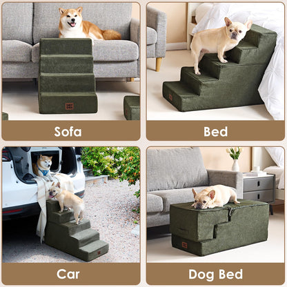 EHEYCIGA Dog Stairs for High Bed 22.5" H, 5-Step Dog Steps for Bed, Pet Steps for Small Dogs and Cats, Non-Slip Balanced Pet Ramp Indoor, Grey