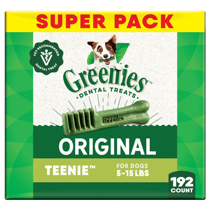Greenies Veterinarian-Recommended Adult Natural Dental Dog Treats Teenie Size, Dog Dental Chews, Original Flavor, 12 oz. Pack, 43 Count