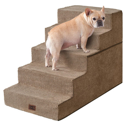 EHEYCIGA Dog Stairs for High Bed 22.5" H, 5-Step Dog Steps for Bed, Pet Steps for Small Dogs and Cats, Non-Slip Balanced Pet Ramp Indoor, Grey