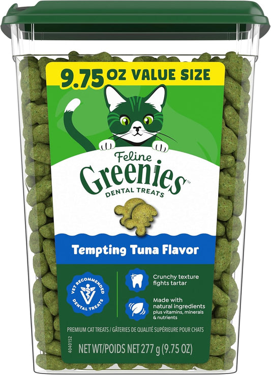 Cat Treats, Veterinarian-Recommended Adult Natural Dental Cat Treats, Tempting Tuna Flavor, 9.75 Oz. Tub