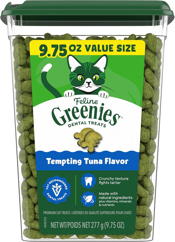Cat Treats, Veterinarian-Recommended Adult Natural Dental Cat Treats, Tempting Tuna Flavor, 9.75 Oz. Tub