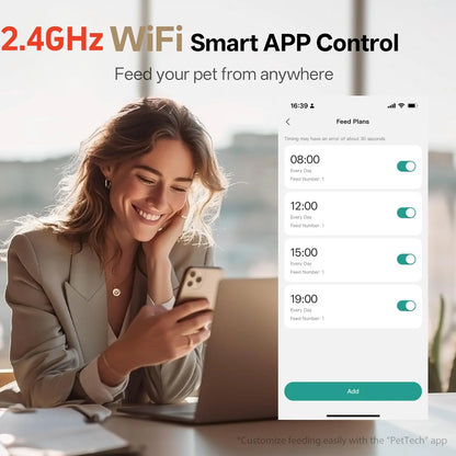 Automatic Cat Feeder 4L WIFI, 2.4G Wifi Timed Pet Feeder Cat Food Dispenser, 4L Automatic Cat Food Dispenser for Small Pets Indoor, White